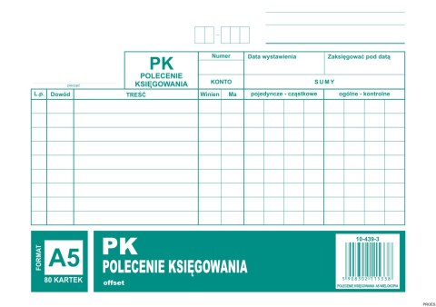 Polecenie księgowania PK A5, 80 kartek offset, 10-439-3 DOTTS Polecenie księgowania PK A5, 80 kartek offset, 10-439-3 DOTTS