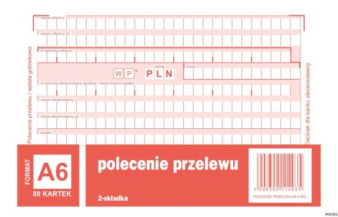 Polecenie przelewu, (1+1), A6 80 kartek, 10-449-5M DOTTS Polecenie przelewu, (1+1), A6 80 kartek, 10-449-5M DOTTS