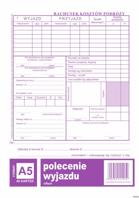 Polecenie wyjazdu służbowego, A5 40 kartek, 10-505-3 DOTTS Polecenie wyjazdu służbowego, A5 40 kartek, 10-505-3 DOTTS