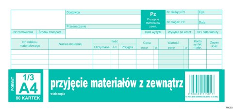 Przyjęcie materiałów z zewnątrz PZ, 1/3 A4 80 kartek, 10-352-8 DOTTS Przyjęcie materiałów z zewnątrz PZ, 1/3 A4 80 kartek, 10-352-8 DOTTS