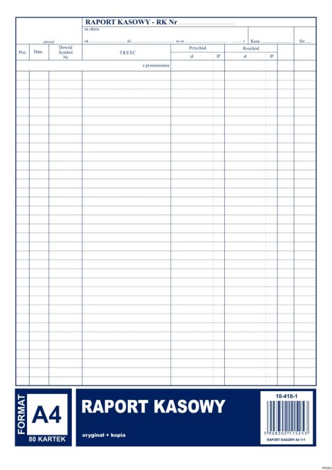 Raport kasowy A4, 80 kartek (1+1), 10-410-1 DOTTS Raport kasowy A4, 80 kartek (1+1), 10-410-1 DOTTS