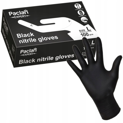 Rękawice nitrylowe czarne L 100szt. PACLAN