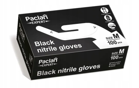 Rękawice nitrylowe czarne M 100szt. PACLAN