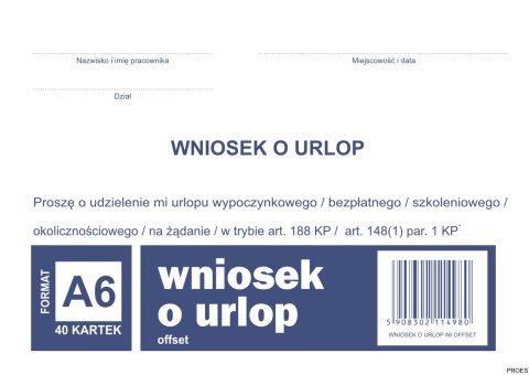 Wniosek o urlop, A6 40 kartek, 10-515-5 DOTTS Wniosek o urlop, A6 40 kartek, 10-515-5 DOTTS