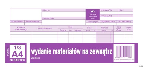 Wydanie materiałów na zewnątrz WZ, 1/3 A4 80 kartek, 10-351-8 DOTTS