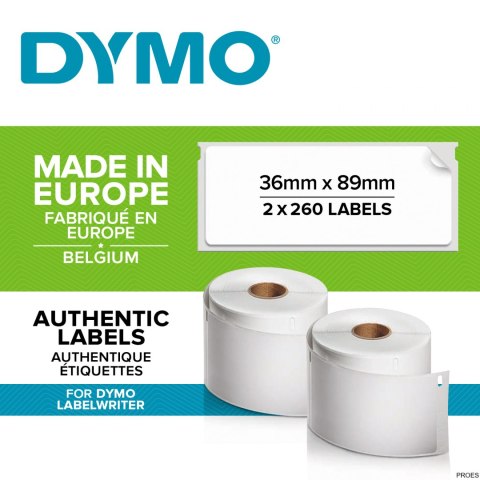 Etykieta DYMO adresowa - 89 x 36 mm biały S0722400 2 rolki po 260 etykiet Etykieta DYMO adresowa - 89 x 36 mm biały S0722400 2 rolki po 260 etykiet
