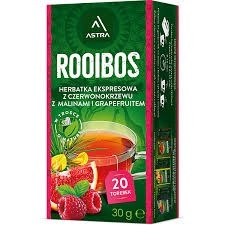 Herbata ASTRA rooibos z czerwonokrzewu malinami grapefruitem 20t czerwona