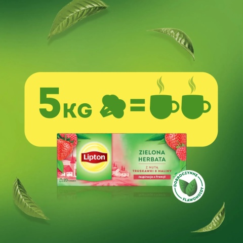 Herbata LIPTON zielona, z nutą truskawki i maliny, 20 torebek