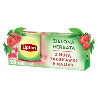 Herbata LIPTON zielona, z nutą truskawki i maliny, 20 torebek