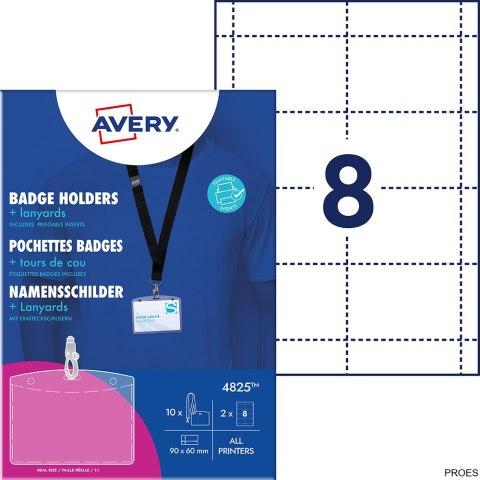 Holdery na identyfikatory ze smyczą, 60 x 90 mm, 10 szt + smycze + 2 ark/16 wkładów; przezroczyste holdery/białe wkłady 190 g/m,