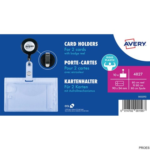 Holdery na karty z mechanizmem ściągającym o dł 80 cm, 54 x 90 mm, 10 szt, przezroczyste, 4827