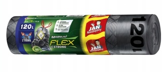 JAN NIEZBĘDNY Worki na śmieci , magnum flex&strong, LDPE, z taśmą, 120l, 8szt., czarne, SA-JN-312736
