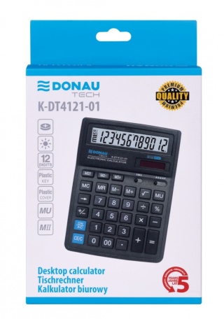 Kalkulator biurowy DONAU TECH, CI-SDC444S, 12-cyfr. wyświetlacz, wym. 190x143x40 mm, czarny, K-DT4121-01