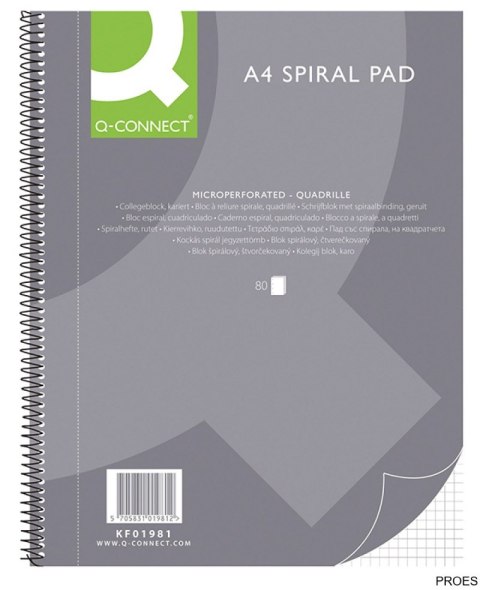Kołonotatnik Q-CONNECT, A4, w kratkę, 80 kart., 70gsm, perforacja KF01981