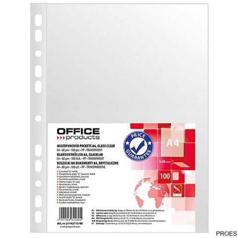 Koszulki na dokumenty PP A4 krystal 60 mikr. 100szt. OFFICE PRODUCTS