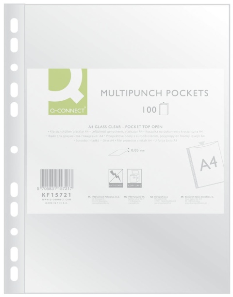 Koszulki na dokumenty Q-CONNECT, PP, A4, krystal, 50mikr., 100szt., KF15721