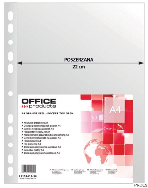 Koszulki na dokumenty , poszerzane, PP, A4, groszkowe, 90mikr., 50szt., typu OFFICE PRODUCTS 21154413-90