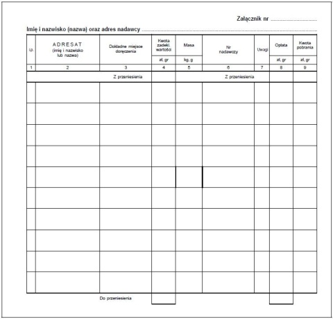 Pocztowa książka nadawcza 1A