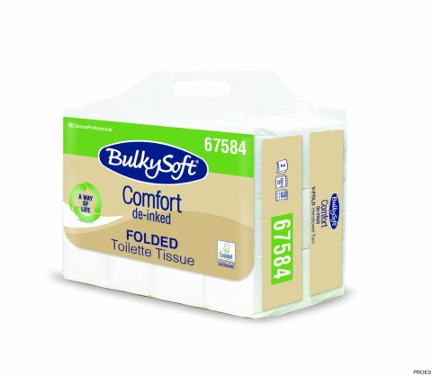 Papier toaletowy BulkySoft Comfort de-inked, 2 warstwy, kolor biały, celuloza z recyklingu, 6000 szt/op., 67584
