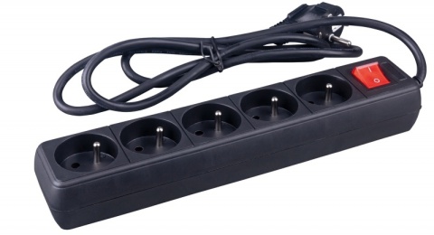 Przedłużacz OFFICE PRODUCTS, 5 gniazd, 1,5m, z uziemieniem i wyłącznikiem, czarny, 13115141-05