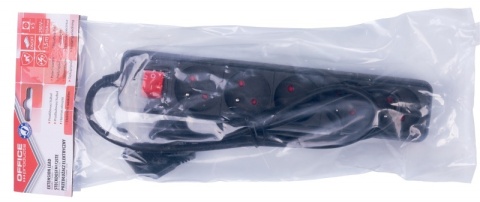 Przedłużacz OFFICE PRODUCTS, 5 gniazd, 1,5m, z uziemieniem i wyłącznikiem, czarny, 13115141-05