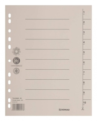 Przekładka DONAU, karton, A4, 235x300mm, 1-10, 1 karta, jasnobrązowa,100 szt. 8610001-25