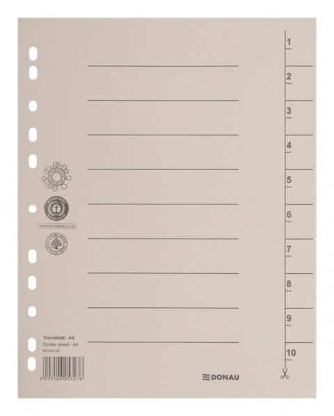 Przekładka DONAU, karton, A4, 235x300mm, 1-10, 1 karta, jasnobrązowa,100 szt. 8610001-25