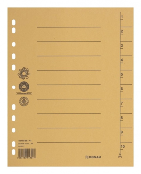 Przekładka DONAU, karton, A4, 235x300mm, 1-10, 1 karta, żółta, 8610001-11
