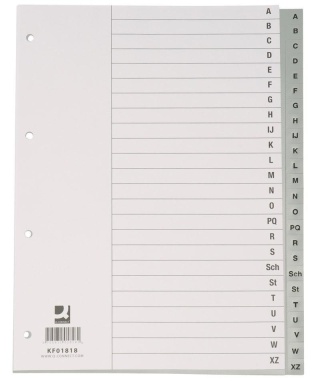 Przekładki Q-CONNECT, PP, A4, 230x297mm, A-Z, 20 kart, szare, KF01817