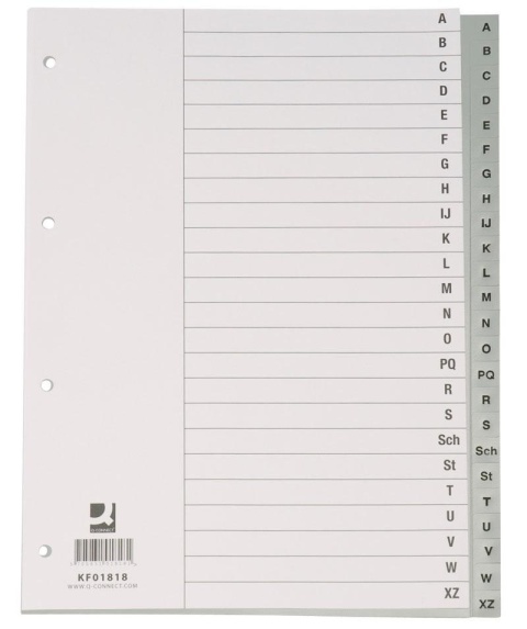 Przekładki Q-CONNECT, PP, A4, 230x297mm, A-Z, 20 kart, szare, KF01817