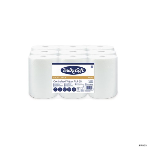 Ręcznik w roli mini centralnego dozowania (9rolek) biały, celuloza, 2w, 60m, Premium, 96610 BULKYSOFT