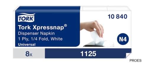 Serwetki dyspenserowe Tork, 1 warstwa, celuloza, 6x33 cm, kolor biały, 9000 szt, system N4 8op x 1125, 10840