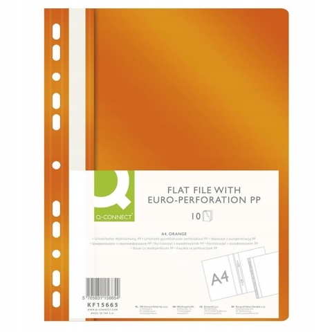 Skoroszyt Q-CONNECT, PP, A4, standard, 120/170mikr., wpinany, pomarańczowy, KF15665