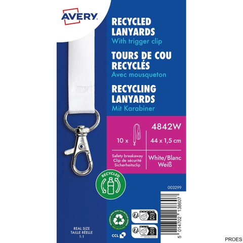 Smycze z recyklingowanego PET, 10 szt.; 15 x 440 mm; białe, 4842W