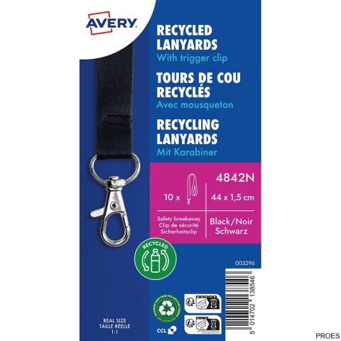Smycze z recyklingowanego PET, 10 szt.; 15 x 440 mm; czarne, 4842N