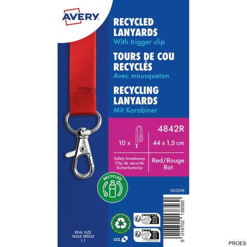 Smycze z recyklingowanego PET, 10 szt.; 15 x 440 mm; czerwone, 4842R