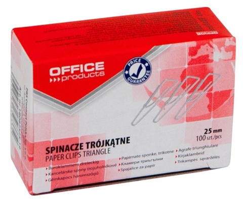 Spinacze trójkątne OFFICE PRODUCTS, 25mm, 100szt., srebrne, 18082525-19