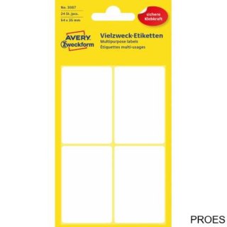 Trwałe minietykiety do opisywania ręcznego, 24 etyk./op., 54 x 35 mm, białe, AVERY ZWECKFORM, 3087