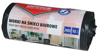 Worki na śmieci biurowe OFFICE PRODUCTS, mocne (LDPE), 240l, 10szt., czarne, 22021252-05