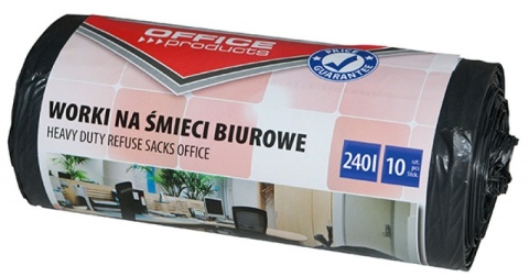 Worki na śmieci biurowe OFFICE PRODUCTS, mocne (LDPE), 240l, 10szt., czarne, 22021252-05