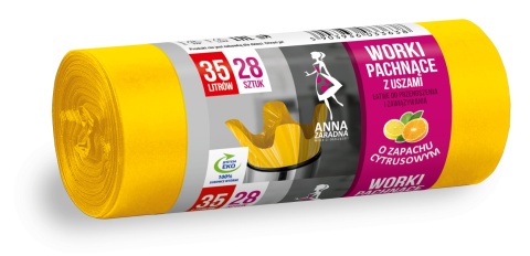 Worki na śmieci z uszami ANNA ZARADNA, zapach cytrusów, 35 l, 28 szt., żółty, ST-AZ-033638