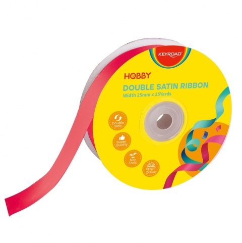 Wstążka KEYROAD, podwójna, satynowa, 25mm x 22,86m, na szpulce, czerwona, KR990032
