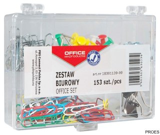 Zestaw biurowy (pinezki, klipy i spinacze) , mix 153szt., mix kolorów, typu OFFICE PRODUCTS 18301139-99
