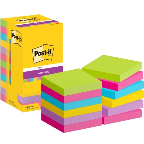 Bloczek samoprzylepny POST-IT® Super sticky, 76x76mm, 12x90 kart., mix kolorów, 3M-4064035065683