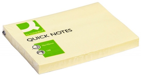 Bloczek samoprzylepny Q-CONNECT, 102x76mm, 1x100 kart., jasnożółty, KF01410