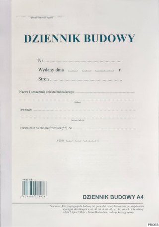 Dziennik budowy A4, album 20 stron, 10-603-1Z DOTTS