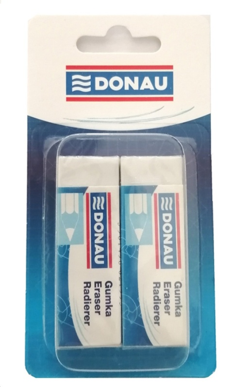 Gumka uniwersalna DONAU, 62x21x11mm, blister - 2szt., biała, 7304001-09/2B