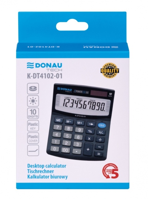 Kalkulator biurowy DONAU TECH, CI-SDC810NR, 10-cyfr. wyświetlacz, wym. 122x100x32 mm, czarny, K-DT4102-01