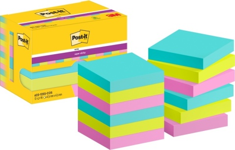 Karteczki samoprzylepne POST-IT Super Sticky Notes, 47,6x47,6mm, 12x90 kart., paleta Cosmic, 3M-4064035065737