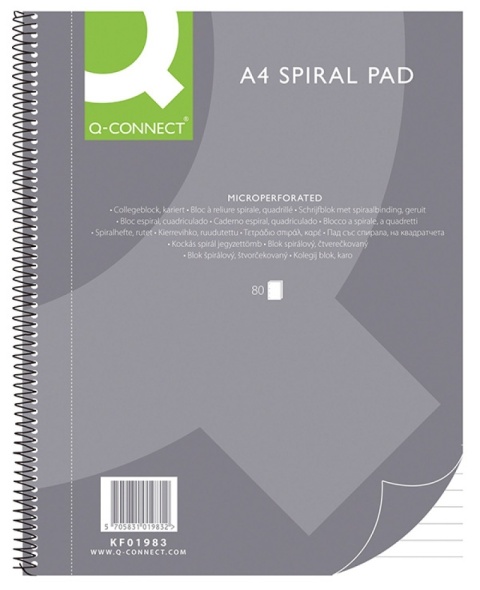 Kołonotatnik Q-CONNECT, A4, w linię, 80 kart., 70gsm, perforacja, KF01983